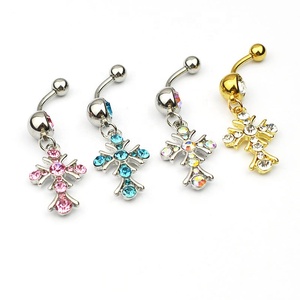 의료 스테인레스 스틸 곡선 바벨 지르콘 상감 크로스 배꼽 링 피어싱 바디 쥬얼리 크리스탈 크로스 탯줄 링 - Product Image 5