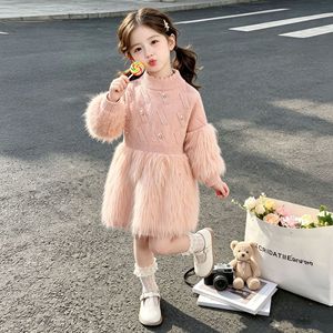 Nuovo Arrivo Autunno/Inverno per Bambine: Abito in Maglia Tinta Unita Stile Coreano <span class=keywords><strong>Chic</strong></span> con Strass - Product Image 1