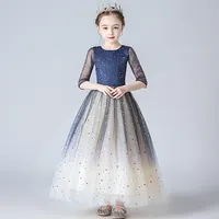 Blume mädchen kleider für 7 jahre olds Mädchen Prinzessin Lila Pageant Lange Kleid Kinder Tüll Prom Ballkleider
