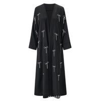 Nouvelle Tendance Mode Éthnique Été 2025 – Cardigan Abaya Ample à Manches Longues, Brodé de Perles Exquises et Couleur Unie