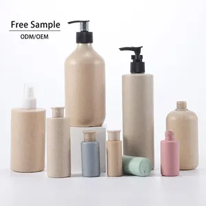 Bouteille de shampoing et d'après-shampoing en paille de blé biodégradable, distributeur de bouteilles de pompe de douche en plastique écologique, 100ml, 200ml, 300ml