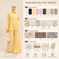 Stok Tersedia Setelan Celana Panjang Lebar Dua Potong Motif Paisley Bahan Campuran Katun untuk Wanita Muslim, Cocok untuk Pakaian Kasual Sehari-hari yang Sopan