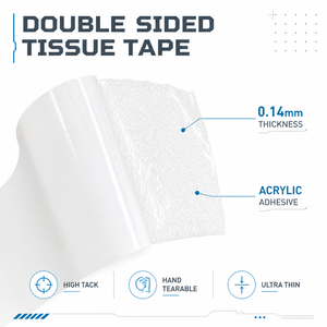Nastro <span class=keywords><strong>Biadesivo</strong></span> Traslucido Impermeabile in Carta Velina con Adesivo Acrilico per Incollaggio - Product Image 2