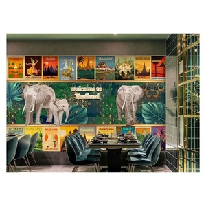 วอลล์เปเปอร์สไตล์ไทยโปสเตอร์ภาพวาดนวดห้องนั่งเล่นตกแต่งวอลล์เปเปอร์สไตล์ช้างร้านอาหารพื้นหลังผนังผ้า - Product Image 2