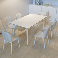 Table à manger en ardoise blanche et noire de style nordique italien avec accents en acier inoxydable pour petites maisons - Design haut de gamme de luxe léger