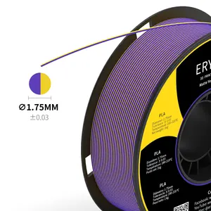 Eryone哑光3d打印机灯丝双色热卖Pla 1.75灯丝黄色和紫色3d打印机灯丝1千克双色