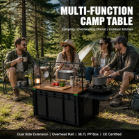 Table de camping pliante Zentopia Overlanding, meubles d'extérieur, boîte de rangement, plateau en bois massif, structure en acier inoxydable, capacité de charge de 50 kg, modulaire