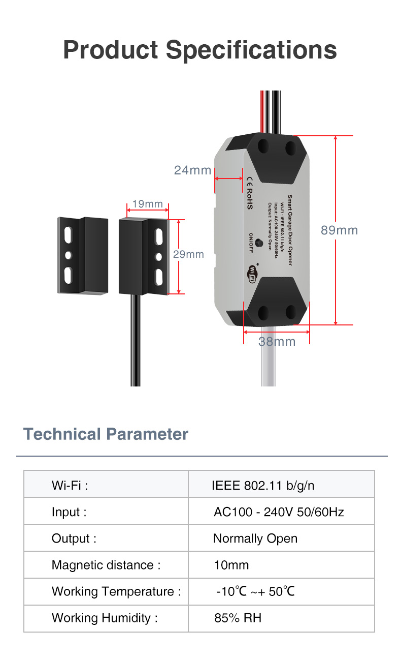 Zigbee Smart Garage Door Wireless Sensor Opener Controller Switch
