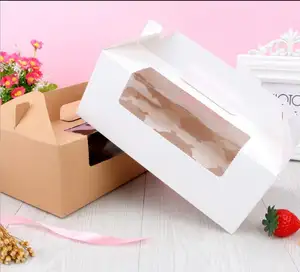 Venta al por mayor caja de 6pcs-Cajas de embalaje de cartón para aperitivos y magdalenas, caja de regalo de papel Kraft personalizado y plegable con mango, 6 unidades