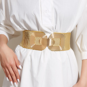 2025 mode dames couleur dorée Boho grande boucle symétrique <span class=keywords><strong>ceinture</strong></span> extensible <span class=keywords><strong>large</strong></span> élastique extensible tissé <span class=keywords><strong>ceinture</strong></span> <span class=keywords><strong>ceinture</strong></span> pour les femmes - Product Image 2