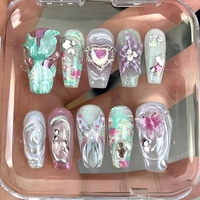 Uñas Postizas Populares para Mujer, Uñas Falsas Personalizadas, 10 Piezas, Diseño 3D con Pintura de Conchas, Uñas Artificiales de Acrílico ABS