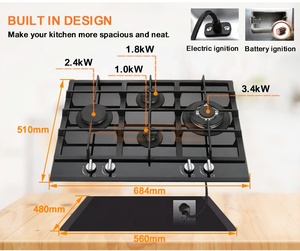 4 Burner China Gas Kitchen Stove Tempered Glass Top Cooking Appliances Built in Gas Stove - Product Image 5