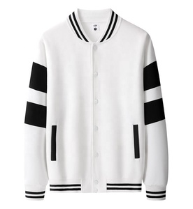 Chaquetas universitarias de algodón unisex Logotipo de diseñador personalizado abrigo de béisbol informal de otoño al por mayor chaqueta de Letterman diseño de rayas con cremallera - Product Image 4