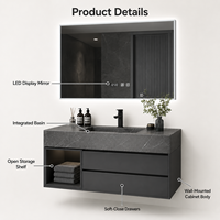 Set Perlengkapan Kamar Mandi Mewah Modern dari Baja Anti Karat dengan Cermin LED dan Kabinet Dinding untuk Hotel dan Vila
