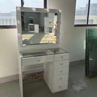 Table de maquillage rose pour chambre à coucher, coiffeuse moderne pour femme avec miroir éclairé, 3 modes d'éclairage, luminosité réglable