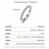 Bague Éternité Entièrement Pavée 2mm en Argent Sterling 925, Bague en Moissanite Certifiée pour Femme, Bijou d'Anniversaire de Mariage Taille 4-10