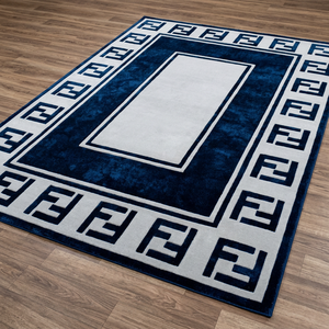 Alfombra de Lana Hecha a Mano, Estilo Nórdico, de Pelo Largo, Antideslizante, Azul y Blanca, Geométrica, para Sala de Estar o Dormitorio - Product Image 1