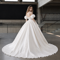 Robe de mariée de bal 3700, épaules dénudées, manches bouffantes, dentelle florale, corset perlé de cristaux, satin, grandes tailles, sur mesure, vente en gros
