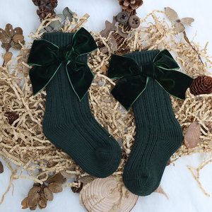 Nouveau hiver noël équipage Stock prêt bateau espagnol aiguilles épaisses tricot chaud velours arc Ribble princesse bébé fille chaussettes - Product Image 5