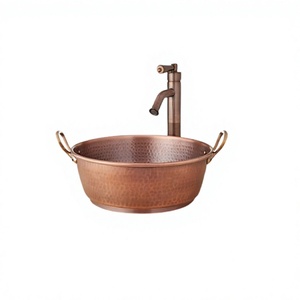 Fregadero de Cobre Martillado con Asa, Tamaño y Forma Personalizados, Fregadero de Cobre para Baño y Cocina - Product Image 1