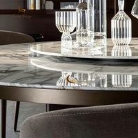 Table à manger ronde de luxe avec plateau tournant en marbre et base métallique, prix de gros populaire