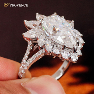 Anillo de Diamantes de Lujo Personalizado, Anillo de Oro Sólido de 14k, Joyería Fina, Piedra Principal de Moissanita en Forma de Pera, Anillo de Compromiso para Damas, Anillo de Bodas - Product Image 1