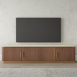 Hiện đại sang trọng cổ phòng khách phương tiện truyền thông giao diện điều khiển óc chó Veneer giải trí đơn vị travertine kết thúc thiêu kết đá hàng đầu bằng gỗ - Product Image 1