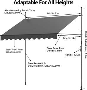 Toldo de abrazadera Toldo de balcón con manivela Toldo de aluminio Resistente a los rayos UV Altura ajustable Protección solar Embalaje de pedido por correo - Product Image 4