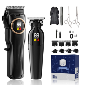 Tondeuse professionnelle noire pour hommes, tondeuse à <span class=keywords><strong>barbe</strong></span> électrique, ciseaux en acier inoxydable, tondeuse à cheveux sans fil, ensemble de tondeuses pour barbier - Product Image 1
