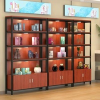 Rak Display Besi Kayu Modern untuk Toko Ritel Pameran Komersial, Cocok untuk Kosmetik, Makeup, Parfum, Tas Tangan, dan Sepatu