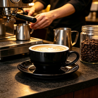 Ensemble de tasses à café et soucoupes en céramique Baishida, noir classique, 250 ml, écologique, pour café, espresso, latte, boissons américaines, idéal pour un cadeau