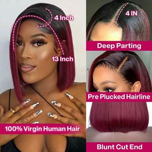 Factory Direct T1b-burgundy HD Lace <b>Bob</b> <b>Wig</b> 13x4 Human Hair Lace Frontal <b>Wig</b> T1B-99J <b>Bob</b> HD Lace <b>Bob</b> <b>Wig</b> for Black Women - Product Image 3
