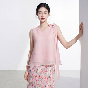 PY 2026 Haut plissé Miyake élégant avec nœud, manches longues, respirant, écologique, style occidental, pour femme, vente en gros - Product Image 3