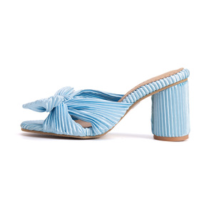 Sandales à talons hauts compensés et confortables pour femmes, avec nœud, en textile, à bout ouvert, pour soirée - Product Image 4