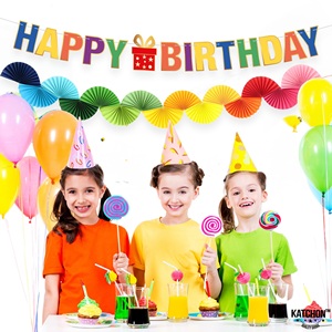 Bannière Joyeux Anniversaire Arc-en-ciel avec Guirlande de Ventilateurs en Papier Pré-attachée pour Décorations d'Anniversaire - Product Image 3