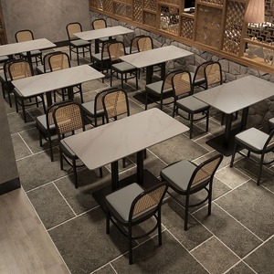Juego de Muebles de Estilo Japonés para <span class=keywords><strong>Restaurante</strong></span>, Cuadrado/Redondo, con Sofá para Hot Pot, Catering, Salón de Té, Mesa y Sillas de Hierro Forjado y Ratán - Product Image 3