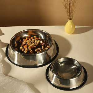 Tazón para mascotas de acero inoxidable, plato redondo antideslizante para comida y agua para perros y gatos - Product Image 1