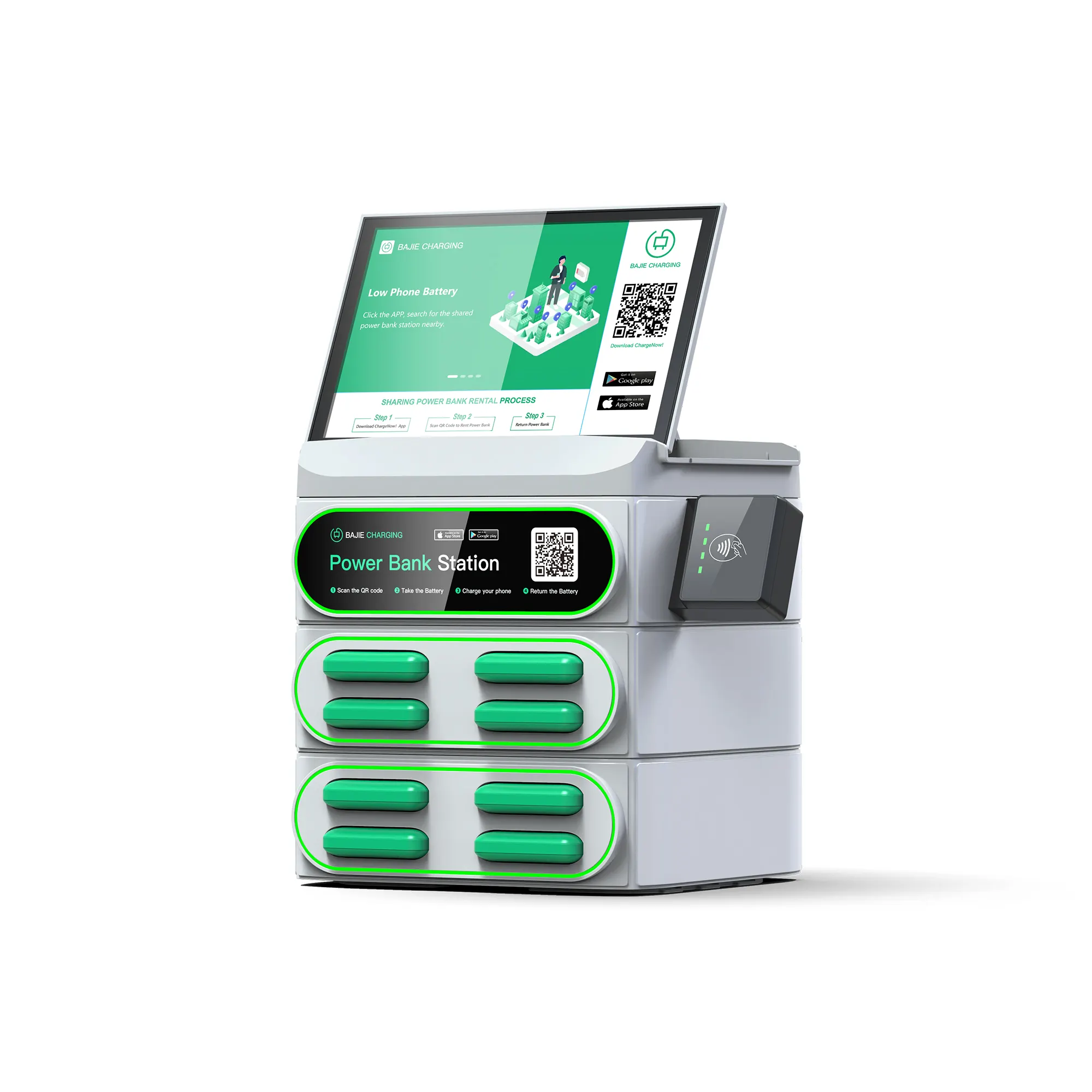 Met Ademhalingslicht 8 Slots Stapelmachine Commerciële Mobiele Laadstation Kiosk Verhuur Power Bank Station Gedeeld