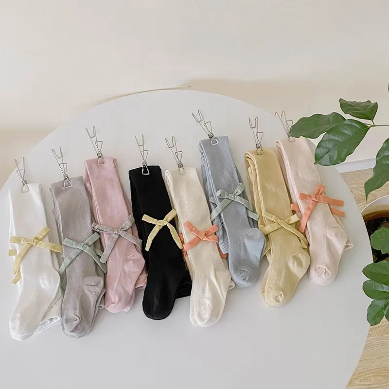 Trẻ Em Mềm Mại Màu Sắc Đồng Bằng Bow Tie Vớ Bông Dễ Thương Cô Gái Bowknot Vớ Pantyhose Thiết Kế Cho 1-8 Năm Trẻ Em