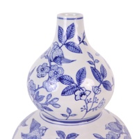 RXET10-J-S Bouteille en forme de gourde à motif floral et d'oiseaux bleus et blancs