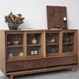 Aparador de madera maciza de olmo antiguo, hecho a mano, versátil, para sala de estar, cocina, exhibición de té y vino - Product Image 2