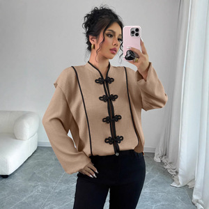 Camicetta Estiva da Donna <span class=keywords><strong>con</strong></span> Design <span class=keywords><strong>Nodo</strong></span> Cinese e Stile Etnico, Top a Maniche Lunghe in Poliestere - Product Image 3
