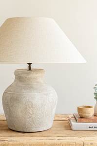 Hamo Vase Lamp White/<b>Light</b> Fawn Water Jug Table Lamp Mottled Beige Weathered Vintage Wabi Sabi Fabric Decorative Art Deco - Product Image 4