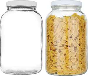 Frasco de almacenamiento de vidrio de un galón de boca ancha de 4L y 128oz para almacenamiento de alimentos Frasco de vidrio Mason con tapa de plástico