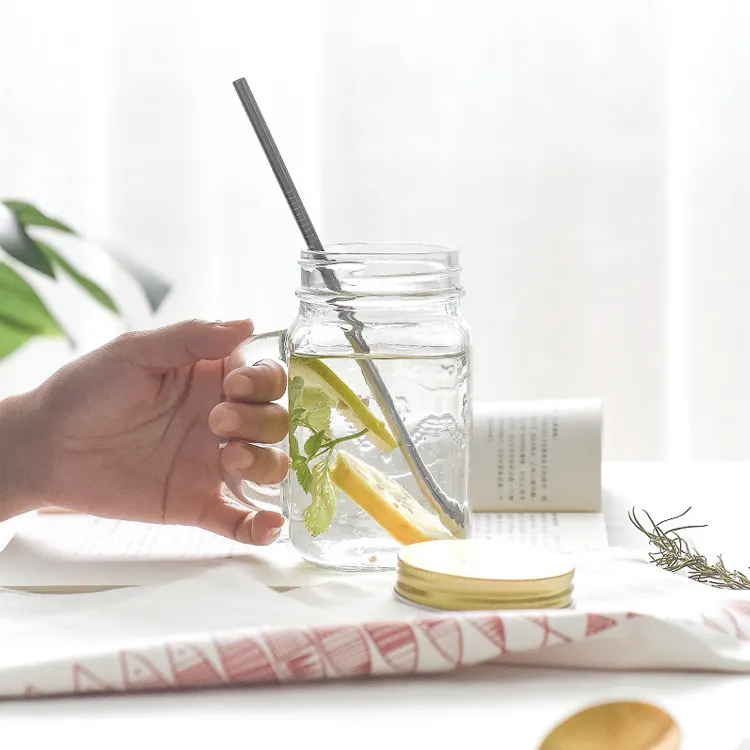 Verres à café glacé de voyage réutilisables et personnalisés, bocaux Mason transparents, tasse en verre à large bouche avec poignée