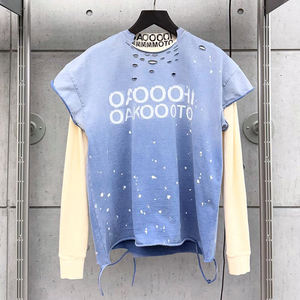 Produzione di T-Shirt Personalizzate a Blocchi di <span class=keywords><strong>Colore</strong></span> in Stile Vintage Oversize con Lavaggio Acido, Streetwear Effetto Vissuto, Manica Lunga, Doppia <span class=keywords><strong>Camicia</strong></span> per Uomo - Product Image 2