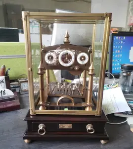 Reloj de mesa mecánico de imitación de 17th Paris, 24K, dorado, latón pulido, bola rodante de 12s, 3 esferas, 5 asas