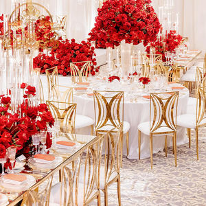 Silla <span class=keywords><strong>de</strong></span> Comedor Apilable <span class=keywords><strong>de</strong></span> Acero Inoxidable Dorado, Diseño Nórdico Moderno y Lujoso, <span class=keywords><strong>para</strong></span> Bodas, Eventos, Banquetes y Hoteles - Product Image 4