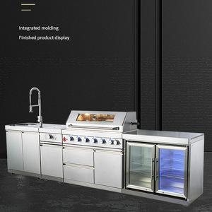 Meuble de cuisine encastré en acier inoxydable, moderne et simple, pour extérieur, avec vasque intégrée et <span class=keywords><strong>réfrigérateur</strong></span> double porte - Product Image 5