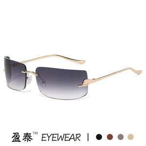 <b>Sunglasses</b> Frameless Metal <b>Gradient</b> Lens UV400 Unisex Fashion Retro Style Silver - Product Image 2